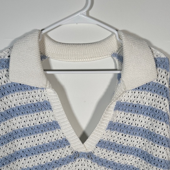 Anthropologie Maeve Striped Open Back Knit Sweater Blue White Top M Preppy Style - Picture 8 of 15